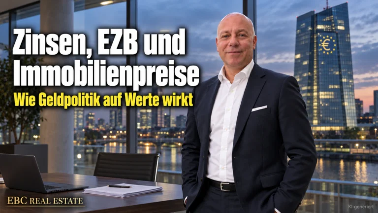 Zinsen, EZB und Immobilienpreise: Wie Geldpolitik auf Werte wirkt. EBC Real Estate erklärt für das Immobilien Investment Leitzins, Liegenschaftszins und Ertragswert.