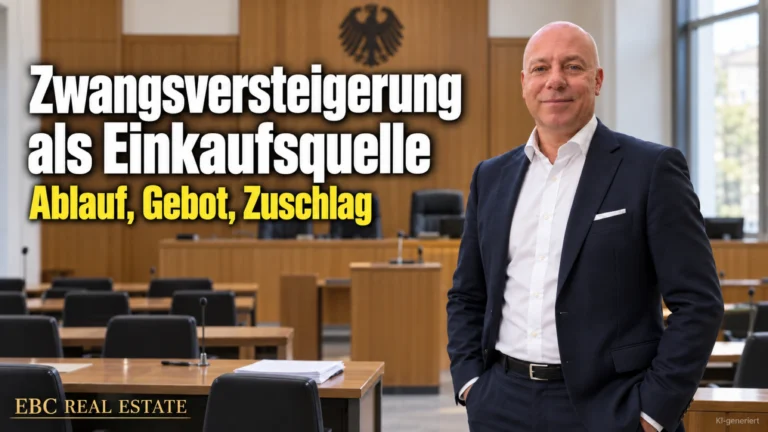 Zwangsversteigerung als Einkaufsquelle: Ablauf, Gebot, Zuschlag. EBC Real Estate erklärt für das Immobilien Investment geringstes Gebot, Bargebot und Verkehrswert.